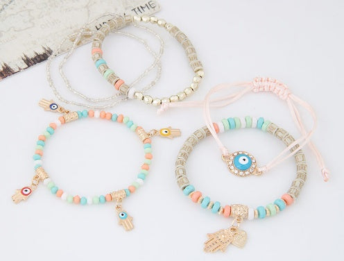 Boho Evil Eye Bracelet for Women – Multilayer Beads with Hamsa Hand & Heart Charms