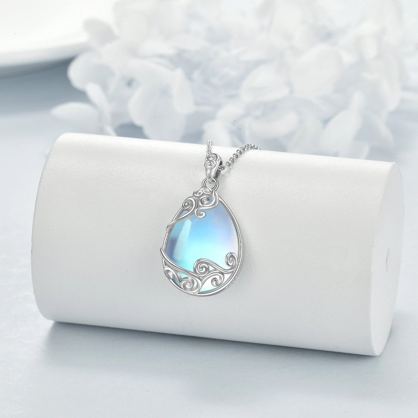 Mystic Moonstone Pendant with Delicate Filigree Design