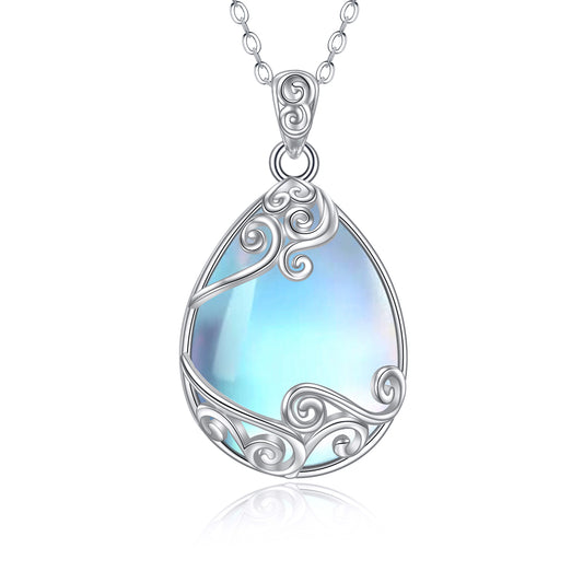 Mystic Moonstone Pendant with Delicate Filigree Design